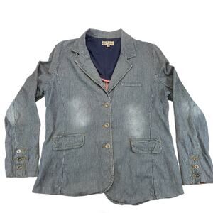 Vintage Y2K Earl Jean Pinstripe Blazer Jacket Women's XL Distressed Blue